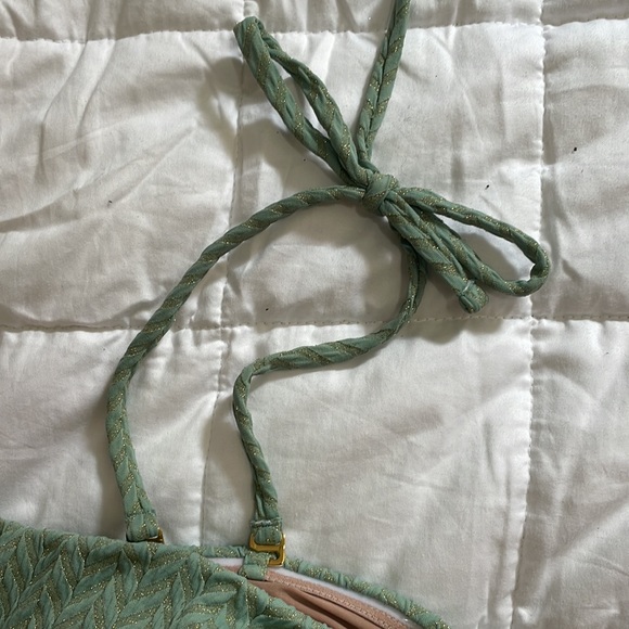 PQ SWIM Bathing suit top halter bandeau mint green and gold EUC - Picture 6 of 8